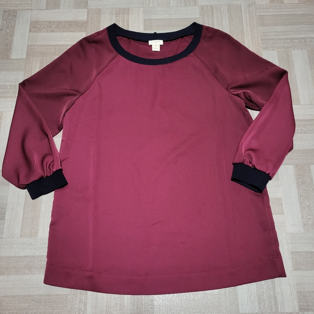 -J Crew burgundy & navy long sleeve top. XXS
